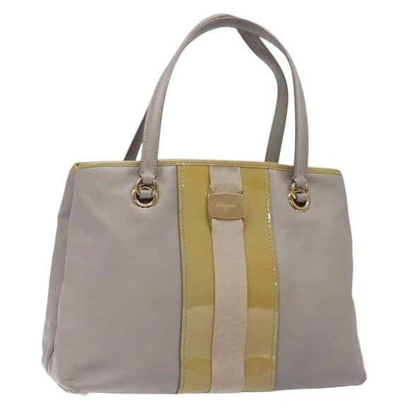 Salvatore Ferragamo Vala Hand Bag Leather Gray Gold - Picture 1 of 16